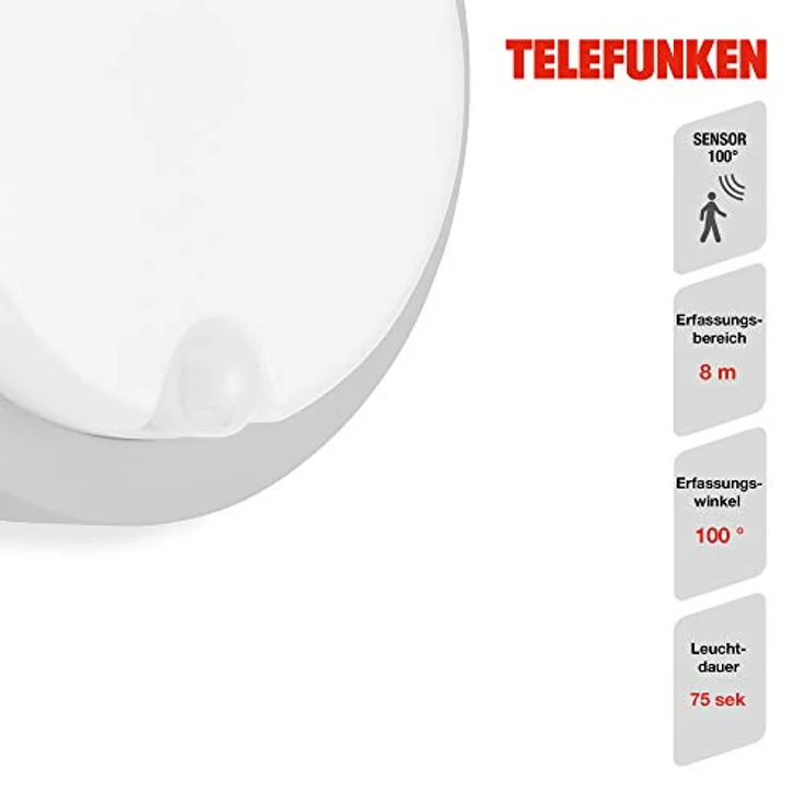 TELEFUNKEN LED Außenwandleuchte, Bewegungsmelder und Dämmerungssensor, 12 Watt, 1.150 Lumen, 4.000 Kelvin, IP44, silberfarbig, Ø 17cm – Bild 3