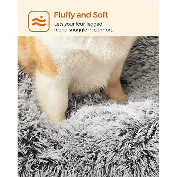 Feandrea Hundebett, Hundekissen, Flauschige Hundematte, Langer Plüsch, 95x60 cm, weiche Polsterung, maschinenwaschbar, Hundekorb, multifunktional, tragbar, hellgrau PGW202G01 – Bild 4