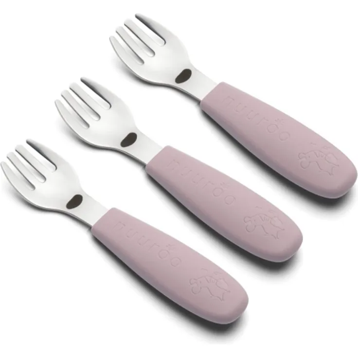 Nuuroo Felix Gabeln 3er-Pack lebensmittelechtes Silikon Edelstahl Woodrose