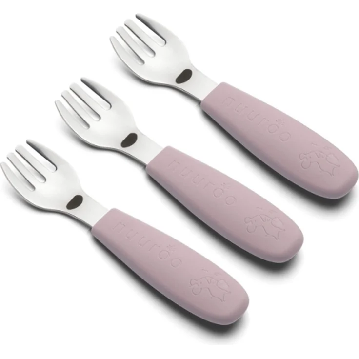 Nuuroo Felix Gabeln 3er-Pack lebensmittelechtes Silikon Edelstahl Woodrose