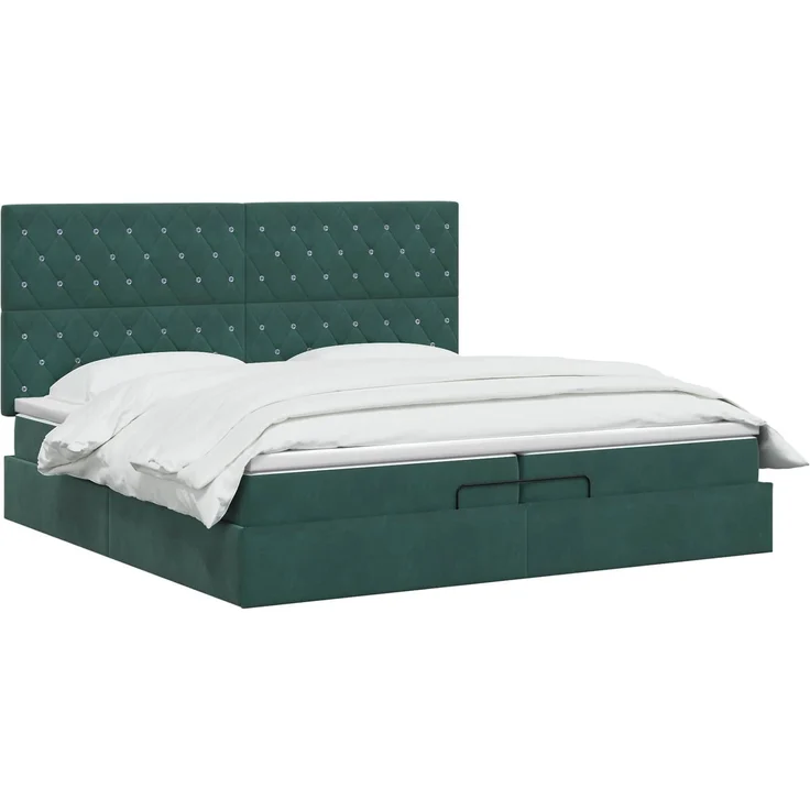 vidaXL Ottoman-Bett mit Matratze und LED Dunkelgrün 200 x 200 cm Samt 3458256 – Bild 3