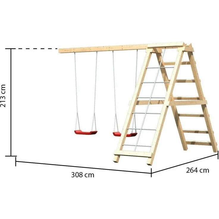 Karibu Kinderspielturm Luis Satteldach Set naturbelassen mit Doppelschaukel Klettergerüst und Rutsche blau – Bild 4