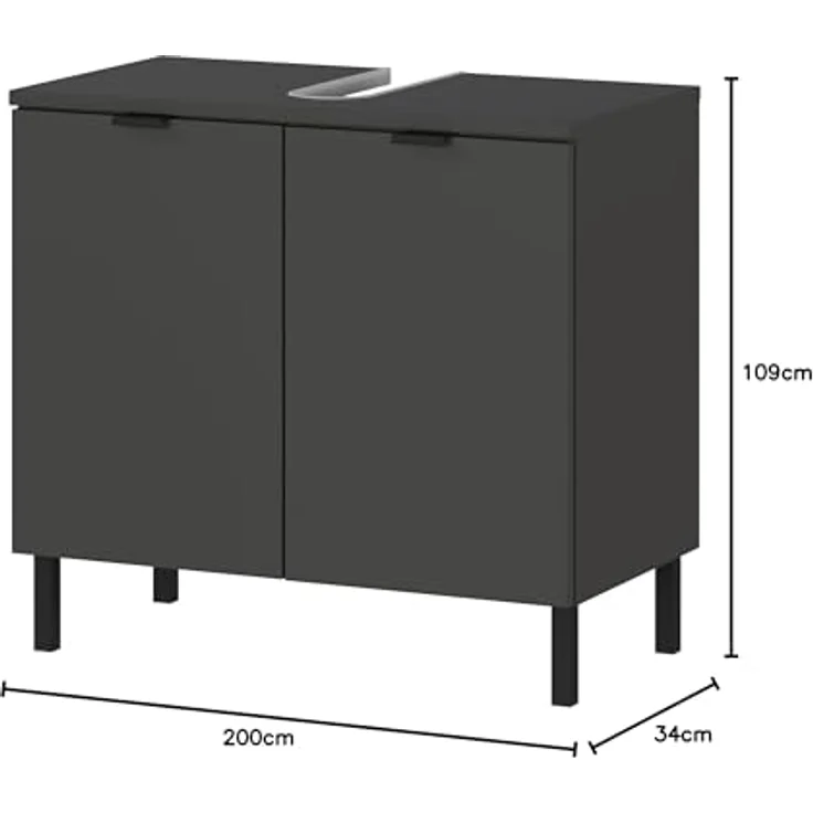 Germania 3-TLG. Bad-Set 9920-547 GW-Arcena, in Graphit, mit Metallfüßen, 109 x 200 x 34 cm (BxHxT) – Bild 3
