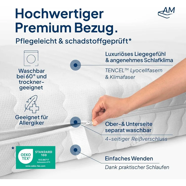 1000 Federn 7-Zonen Taschenfederkernmatratze 80x180 cm - 24 cm Premiumhöhe - 1. 000 Federn Matratze 80x180 cm - H3 – Bild 5