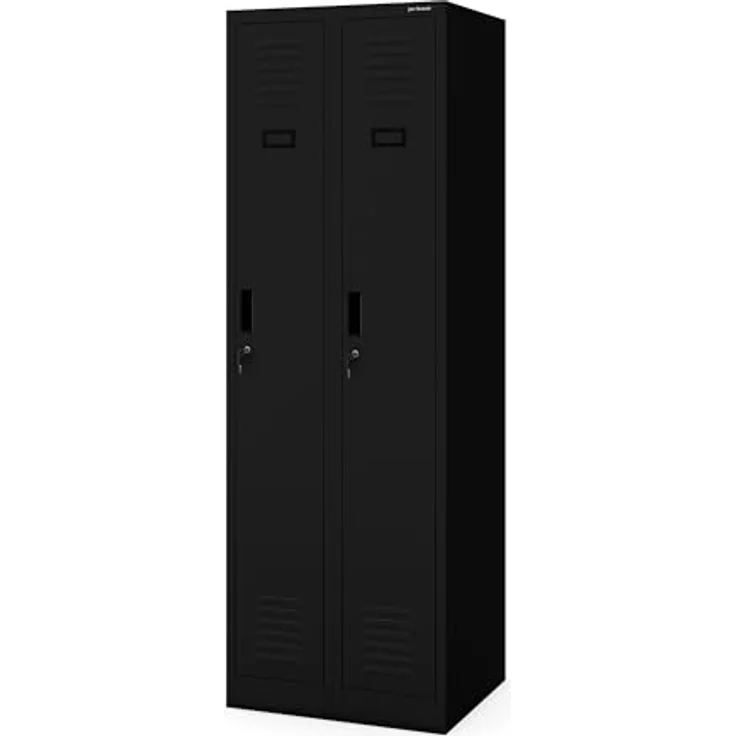 Jan Nowak Spind Schrank, Kleiderschrank, Metallschrank, Schließfachschrank | 2 Abteile mit Kleiderstange, Lüftungsschlitze, Trennwände, 4 Kleiderhaken pro Abteil | 180 cm x 60 cm x 50 cm | Schwarz – Bild 1