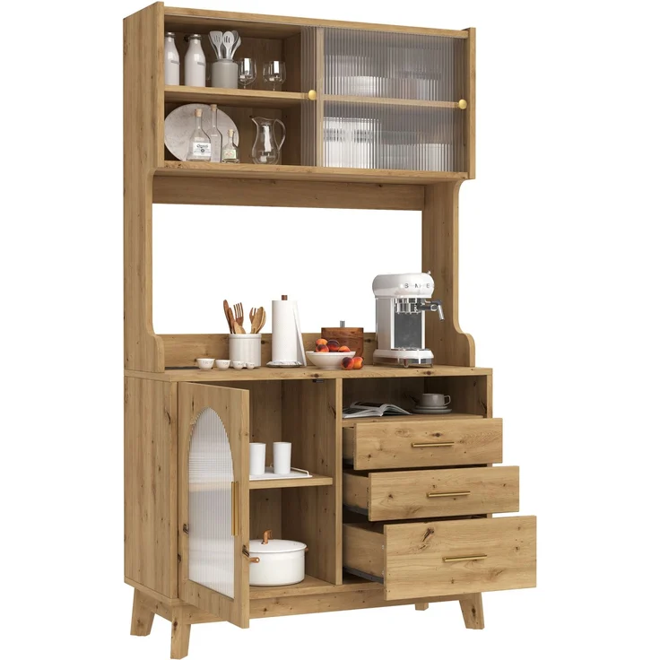 Buffetschrank 100,5 x 40 x 178 cm mit Steckdosen und USB – Hochschrank in Holzoptik – Bild 7