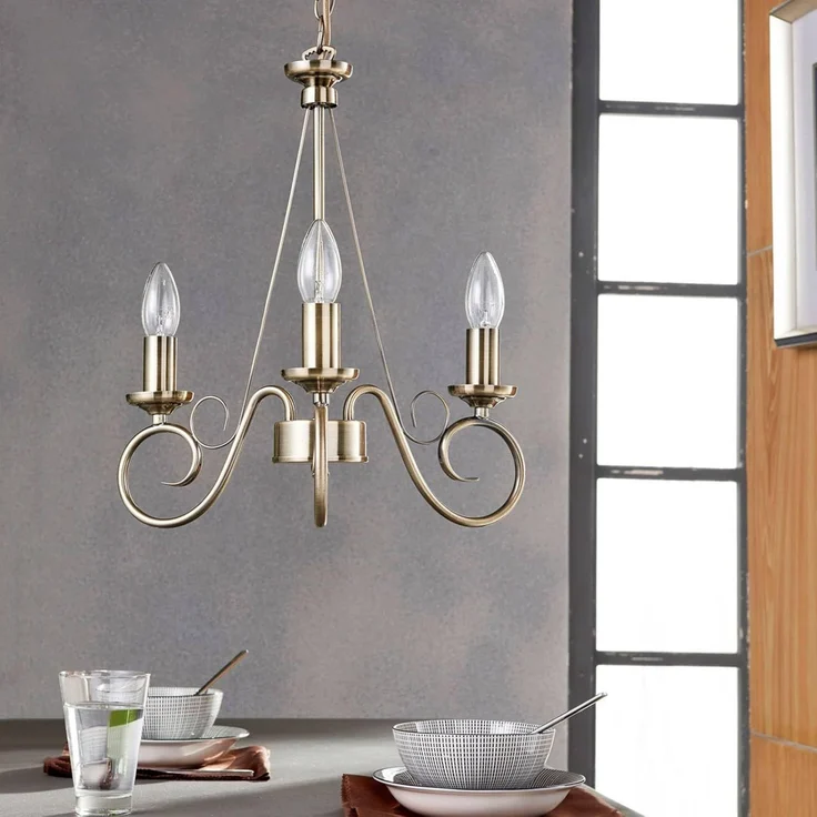 Lindby Kronleuchter Marnia, Metall, Bronze IP20, 3 x 40 W – Bild 3