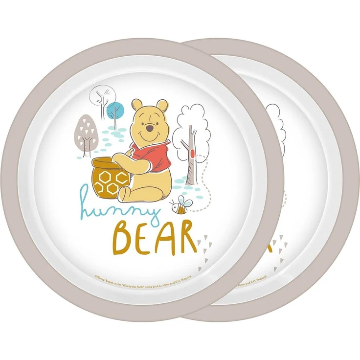Geda Labels GmbH Frühstücksteller Winnie Pooh hunny Bear 2er Set, (2 St), Grau, 21,5 cm, spülmaschinengeeignet – Bild 1