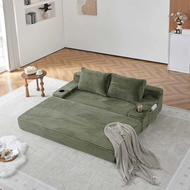 ZUBALIYA Sofa mit LED - Beleuchtung, mit Stauraum, mit Cordbezug, mit breiten Armlehnen, ohne aufwendige Montage – Bild 20