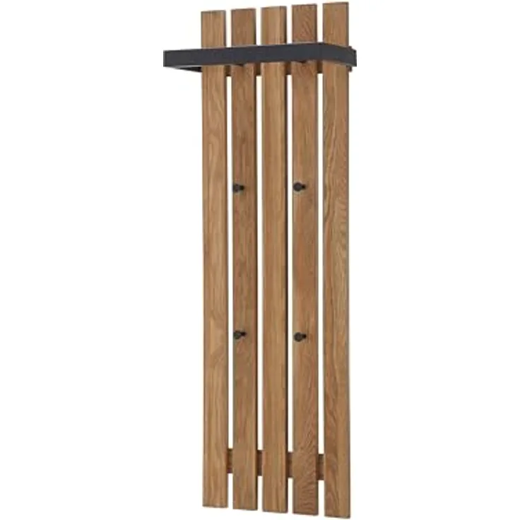 BANTRY Garderobenpaneel - 5 Leisten Höhe 120 cm / Eiche natur geölt / mit Ablage