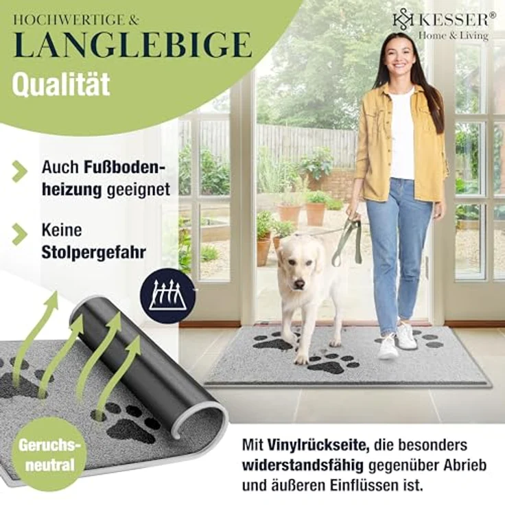 KESSER® Schmutzfangmatte rutschfeste Fußmatte für Innen- & Außenbereich waschbar & wetterfest | Türmatte Wohnungseingang | Teppich für Büro & Vorzimmer | Fußabtreter Fußabstreifer Motiv, Hellgrau / Schwarz, 90x150cm – Bild 6