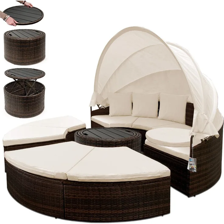 CASARIA® Polyrattan Sonneninsel Gartenliege Sitzgruppe Ø 185 cm Braun