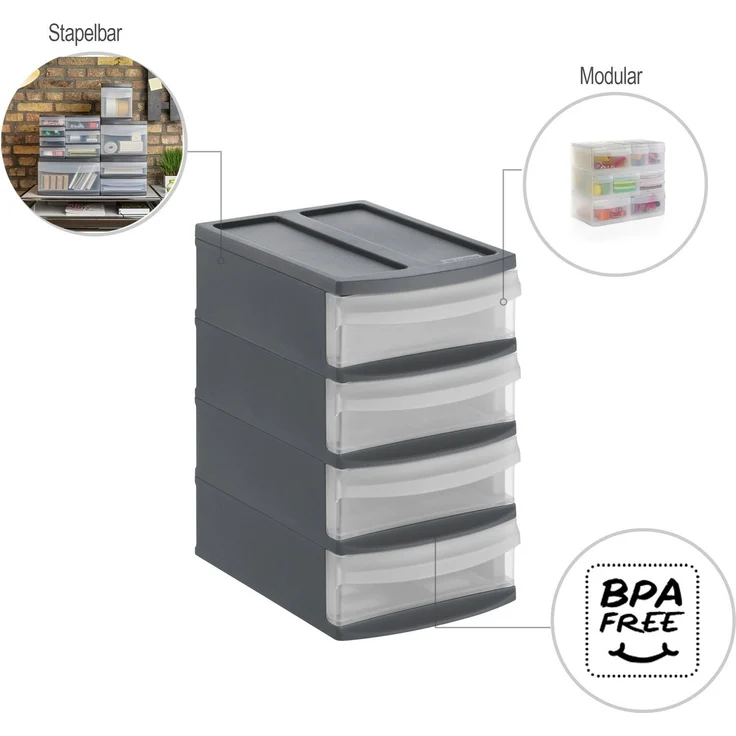 Rotho Schubladenbox Systemix Tower XS 4 Schübe Ablagenbox Organizer Briefablage – Bild 3