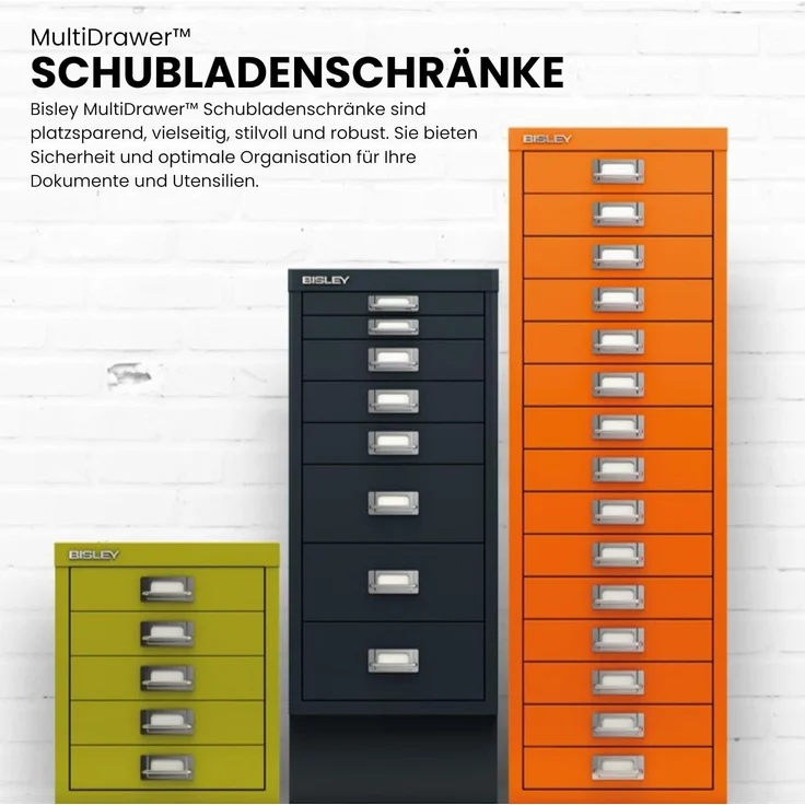 Bisley Multidrawer Schubladenschrank aus Metall mit 15 Schubladen DIN A4 ohne Sockel - Farbe: Grün, L3915-604 – Bild 5