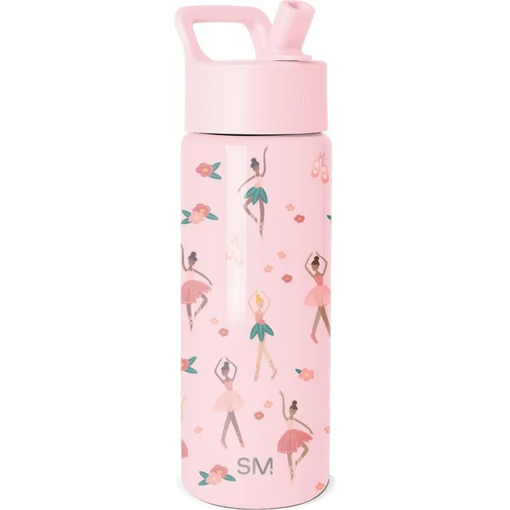 Simple Modern Trinkflasche Kinder mit Strohhalm | Sport Isolierte Edelstahl-Kindertrinkflasche für Kleinkinder Jungen und Mädchen | Summit | 530ml | Pink Ballerina