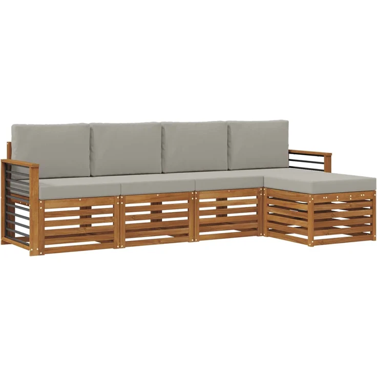 vidaXL Outdoor-Sofagarnitur 5 stk. 5-Sitzer Natur und Hellgrau 3374661 – Bild 2