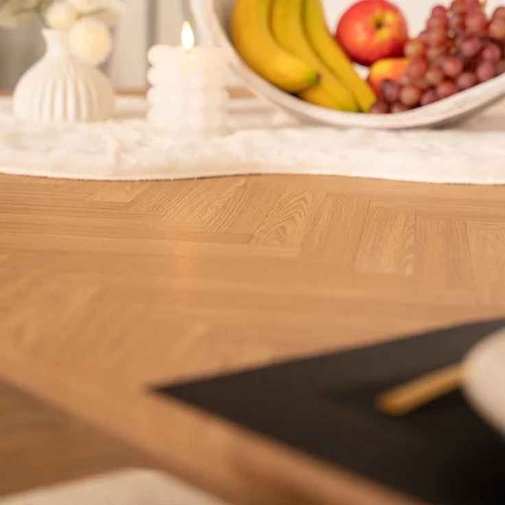 HOME DELUXE Essgruppe Eckig AVENCIA inkl. U-Fuß - 240 x 120 cm Fishbone Oak 8 Stühle – Bild 4
