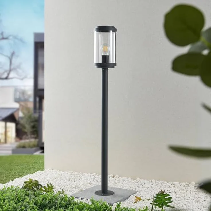 Lindby Außenleuchte Ojali, spritzwassergeschützt, 1-flammig, E27, schwarz, Aluminium, Wegeleuchte Pollerleuchte Sockelleuchte – Bild 3