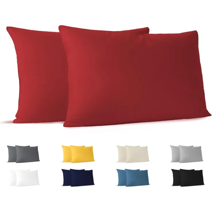 Dreamzie Kissenbezug 40x70 (Set mit 2) - 100% Jersey Baumwolle 150 g/qm Kissenbezüge -Rot - Für Kissen 40x70 cm - Kissenhülle - Kissenbezug - Resistent und Hypoallergen