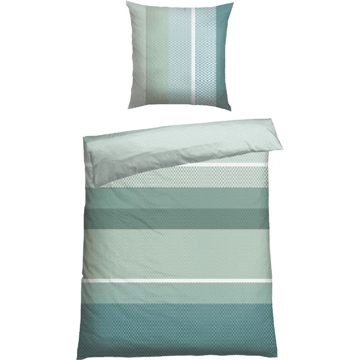 Renforcé Bettwäsche Set Endy Stripes in kuschelweicher Baumwoll-Qualität, Farbe:Petrol und Grün, Größe:135x200 cm + 80x80 cm – Bild 4