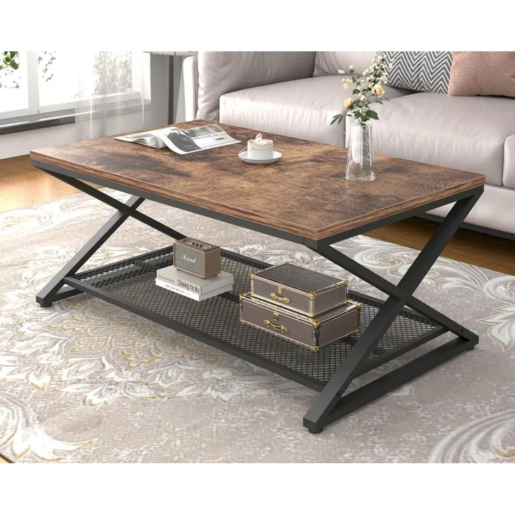 Couchtisch Rechteckig mit Stauraum Holz Metall Vintage Retro 100x60x45 cm