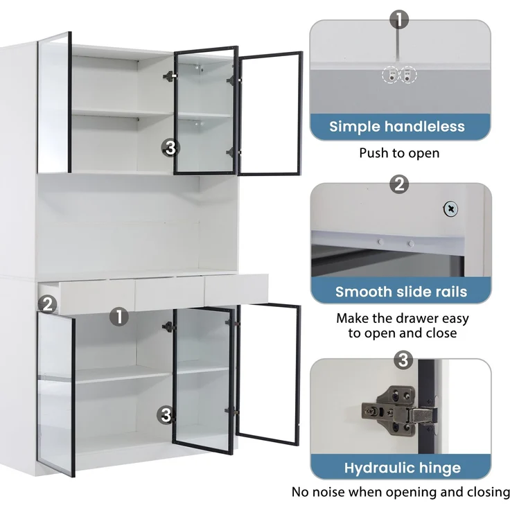 Glasschrank Tür 200cm hoch Weißer Vitrinenschrank mit LED Lichtern, Multi Storage Bücherregal für Sammlung Schlafzimmer Wohnzimmer Büro, Weiß - Schwarzer Türrahmen--Weiß--120x36x200cm--YOUDENOVA – Bild 8