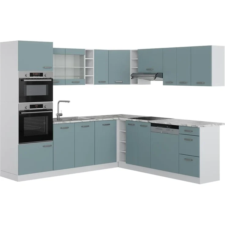 Eckküche R-Line Blau-Grau/Weiß 247 x 237 cm ohne Arbeitsplatte Vicco – Bild 1
