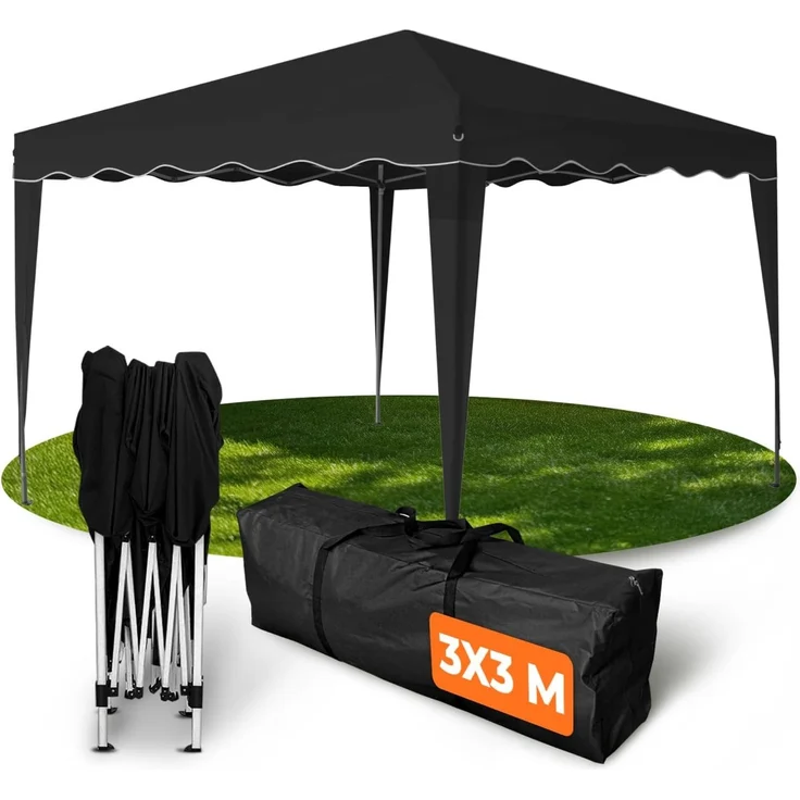 Faltpavillon 3x3 m - wasserdicht - ohne Seitenteile, schwarz – Bild 1