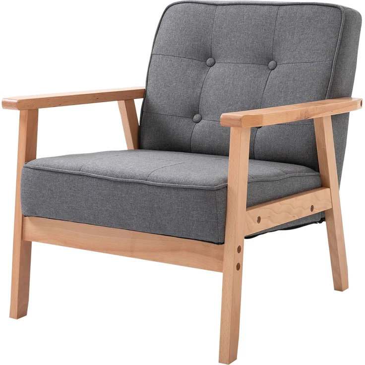 MELAYR, Sessel Wohnzimmer Loungesessel Relaxsessel mit Holzbeine Lesesessel mit Leinenoptik, 64.5 x 70 x 74 cm, Grau – Bild 2