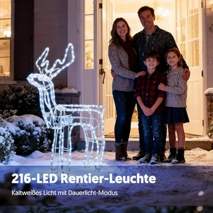 LEDYA Animierte Kopfbewegung Reindeer Beleuchtete Weihnachtsdekoration, 216 LEDs Kaltweiß,89 cm LED Rentier Weihnachtsbeleuchtung, Innen/Außen Weihnachtshirsch mit Timer, für Hof, Garten, Veranda – Bild 3