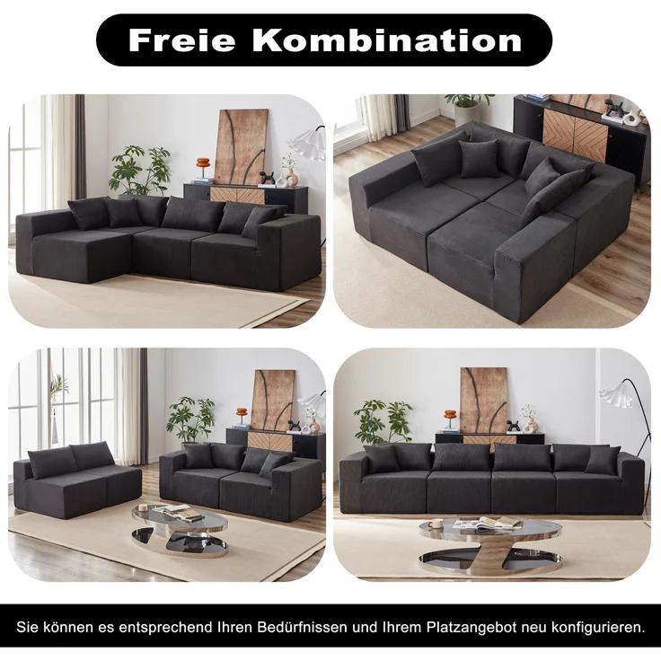 EINHOM 104-Inch Corduroy Modular L-förmig Ecksofa Sofa, Luxury Floor Sofa Set, Upholstered Indoor Furniture, Foam-Filled Compressed Sofa für Wohnzimmer, Schlafzimmer, 4 PCS Free Combination – Bild 6