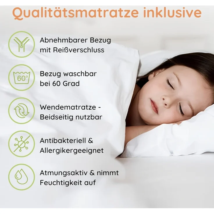 Kids Collective Kinderbett Bodenbett Bett mit Rausfallschutz & Lattenrost Montessori Bett Kinder (Jungen, Mädchen, Kinder, weitere Größen 80x160, 80x180, 90x190, 90x200, 140x200 cm), Jugendbett Einzelbett mit Matratze Kaschmir Kiefer 120x200 cm – Bild 4