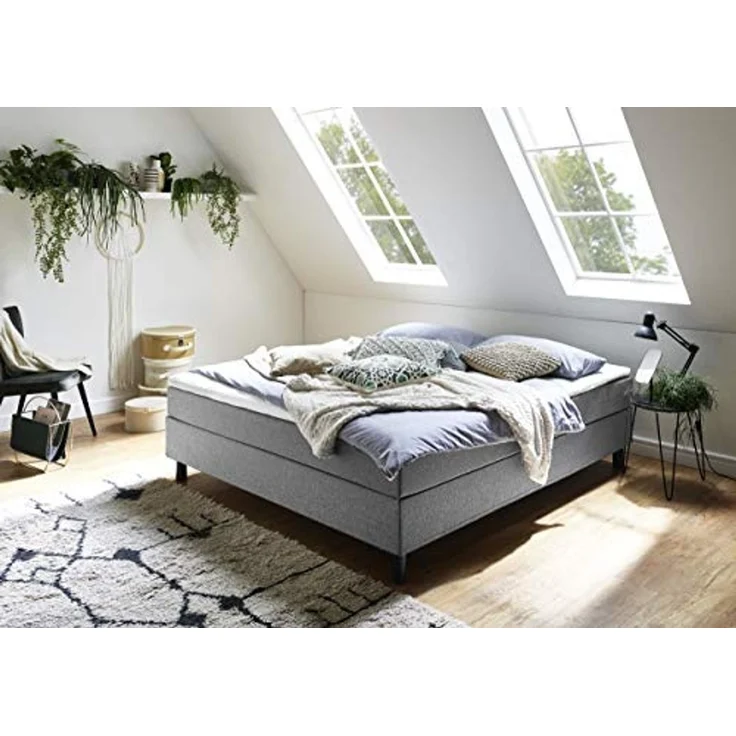 Atlantic Home Collection Happy Boxbett ohne Kopfteil, Bonellfederkern- Matratze, Härtegrad H2, Stoff, Grau, 180/200 cm, Liegehöhe ca. 58 cm – Bild 2