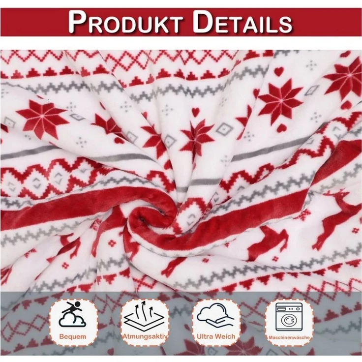 FOUORTUNATE-BEE Tagesdecke Weiche Weihnachtsdecke Flanell Sherpa – Kuschelig & Warm im Winter, Gemütliche Sofa- und Wohndecke – Perfekt für kalte Festtage – Bild 4