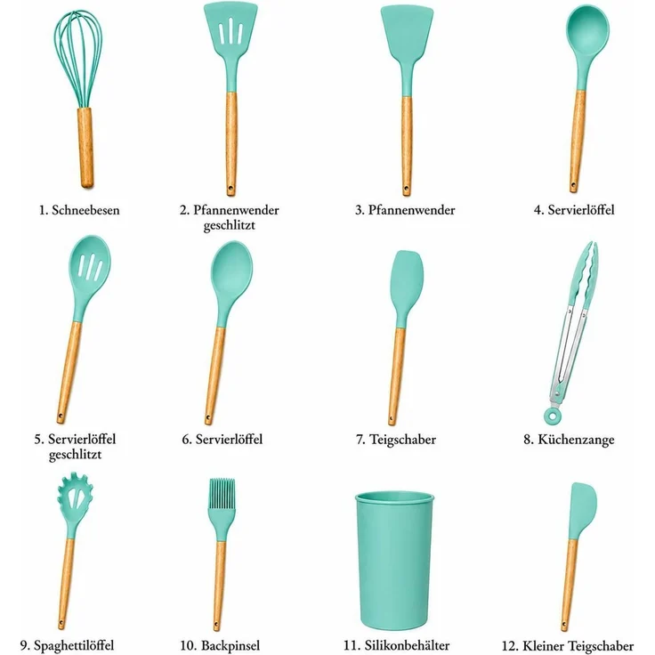 Küchenhelfer Set 12 Stück, Küchenutensilien, Kochbesteck, Hitzebeständig, Türkis – Bild 6