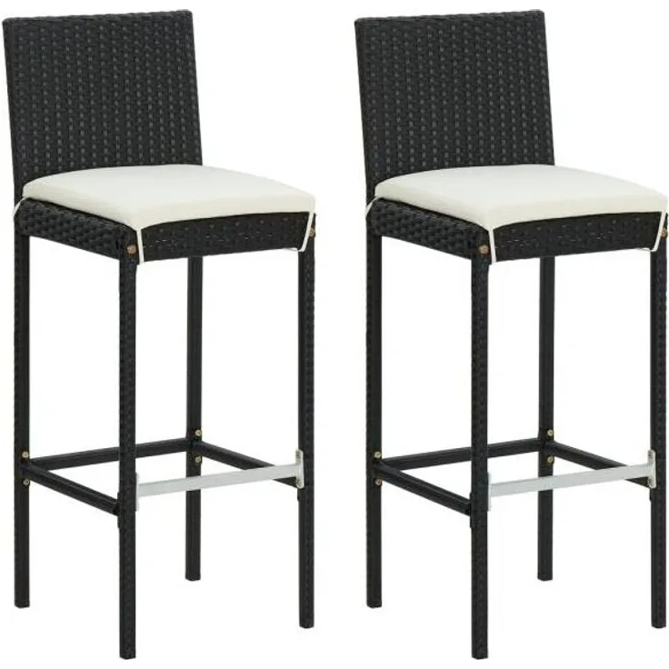 vidaXL Garten-Barhocker mit Kissen 2 Stk. Schwarz Poly Rattan 313435
