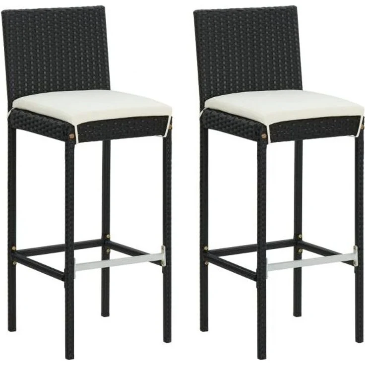 vidaXL Garten-Barhocker mit Kissen 2 Stk. Schwarz Poly Rattan 313435 – Bild 1