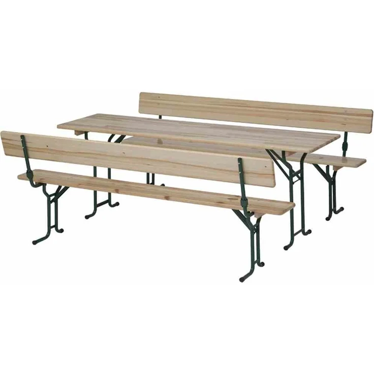 Fun Star Festzeltgarnitur mit Rückenlehne, 3-teilig, Holz natur / Stahl grün, 87 x 60 x 220 cm – Bild 6