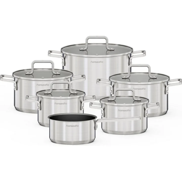 Hanseatic Topf-Set DAILY, mit Antihaftbeschichtung, Edelstahl 18/10 (Set, 11-tlg, Stielkasserolle 16 cm, Kochtopf 2x16/2x20/1x24 cm), für alle Herdarten, Induktion – Bild 1