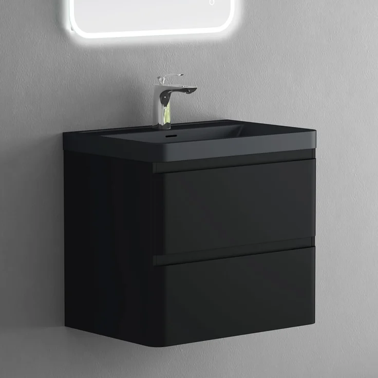 doporro Badmöbel-Set Mineraguss Waschbeckenunterschrank Badezimmer Soft-Close Lucca, Softclose-Funktion – Bild 4