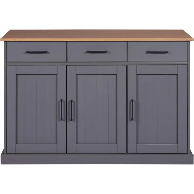Inter Link – Kommode – Anrichte - Buffet – Sideboard – Kiefer massivholz – FSC - 3 Türen – 3 Schubladen – Landhausstil – Forenzo - Zandiara 3T3Sgrau - Grau/Oak colori