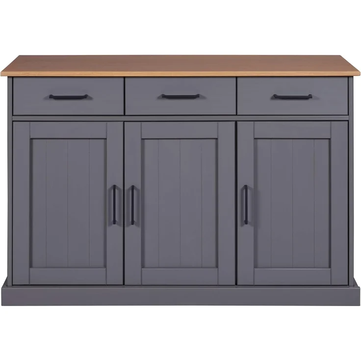 Inter Link – Kommode – Anrichte - Buffet – Sideboard – Kiefer massivholz – FSC - 3 Türen – 3 Schubladen – Landhausstil – Forenzo - Zandiara 3T3Sgrau - Grau/Oak colori – Bild 1