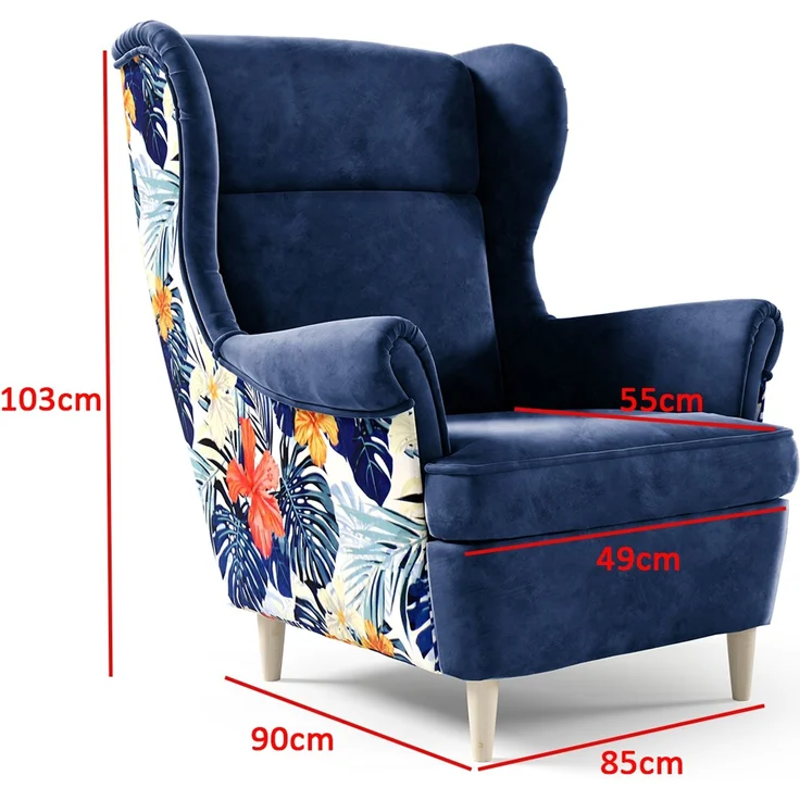 Ohrensessel JUNGLE, Relaxsessel mit hoher Rückenlehne, Polstersessel, Armlehnensessel, Sitzmöbel im skandinavischen Stil, Kronos 5/Tropic 3, 103 x 90 x 85 cm – Bild 2