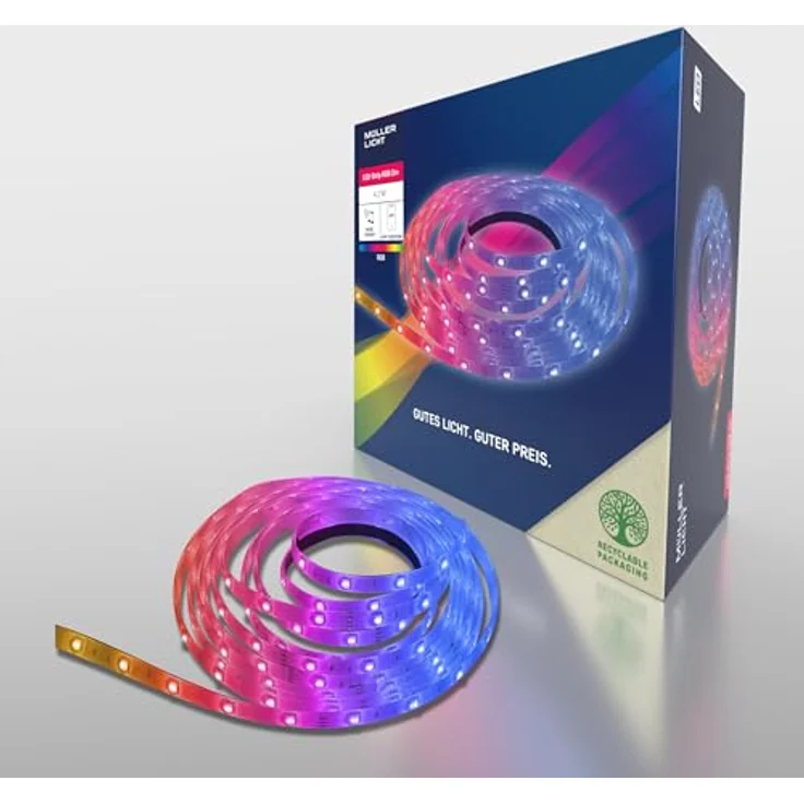 Müller-Licht Indoor LED-Strip RGB, 2m, mit Musik-Sensor und WLAN, TUYA Smartphone-App steuerbar, kürzbar und selbstklebend – Bild 1