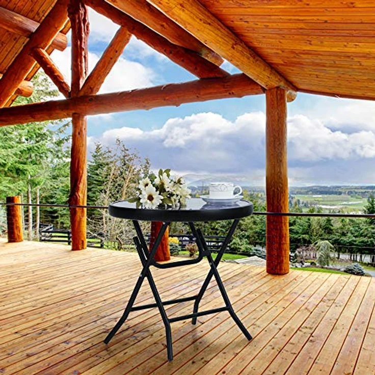 PHI VILLA Klappbar Runder Beistelltisch Glas aus Metall Gartentisch Kaffeetisch Klein Balkontisch wetterfest pflegeleicht für Balkon Garten Terrasse Wohnzimmer – Bild 8