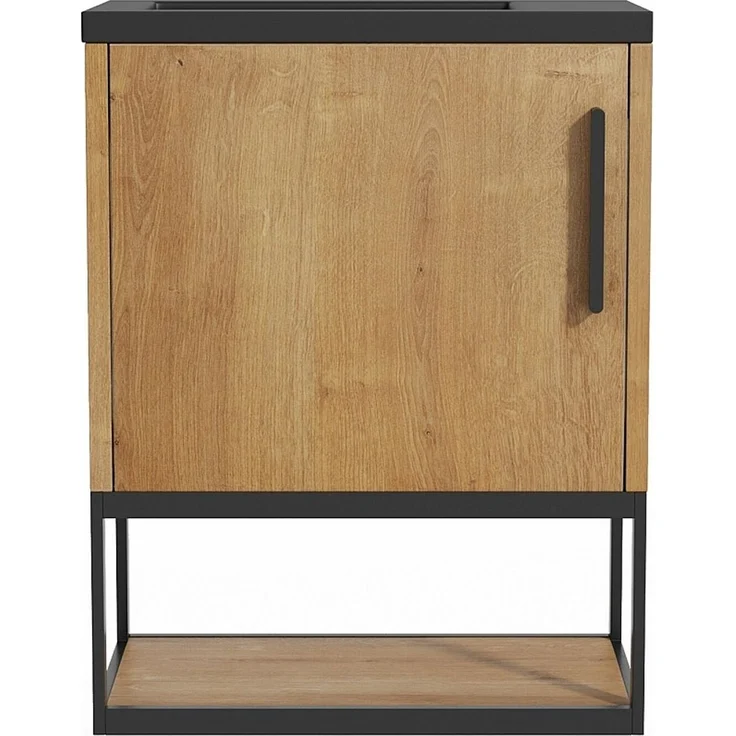 Vente-unique - Hängender Handwaschbecken-Unterschrank mit Nische und schwarzem Aufsatzbecken – 40 cm – Farbton helles Natur – LOPENA – Bild 3