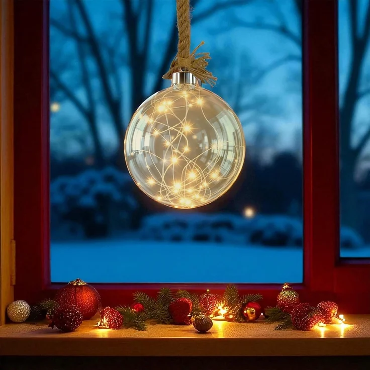 Spetebo LED Dekoobjekt LED Glas Kugel auf Seil 14 cm - Deko Kugel 30 LED, batterie betrieben, LED, warm weiß, Deko Kugel warmweiß beleuchtet mit Timer – Bild 7