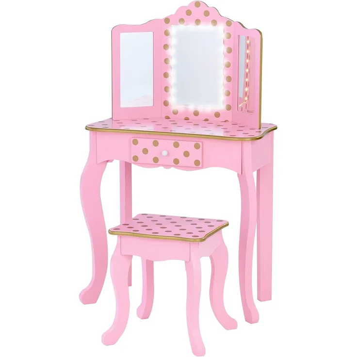 Fantasy Fields Kinder Schminktisch mit Spiegel und Hocker Mit Lichtern Rosa/Gold TD-11670LL