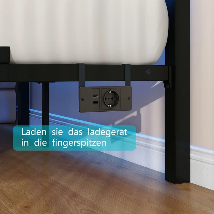 Homerecommend Metallbett 140x200 cm, Doppelbett und Jugendbett, mit MDF-Kopfteil, RGB-LED-Beleuchtung und 2 USB-Anschlüssen, Schwarz – Bild 7