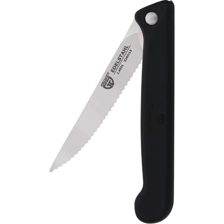 Klappmesser mit Steakklinge, schwarz, mit Etui – Bild 3